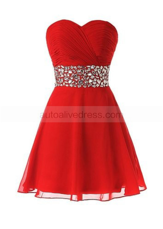 Chiffon Beads Sweetheart Neckline Short Prom Dress 
